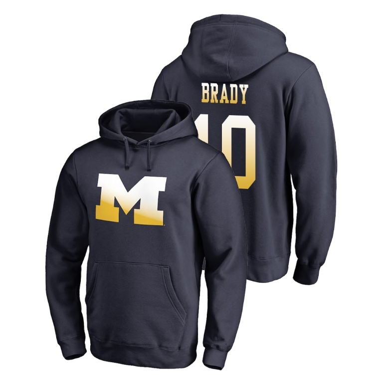 Michigan Wolverines Men's NCAA Tom Brady #10 Navy Big & Tall Gradient Logo Fanatics Branded College Football Hoodie WXR6049IP